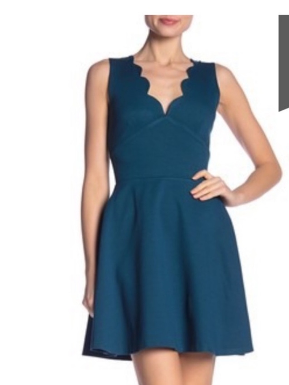 Aqua Scalloped Neck Fit and Flare Dress Teal Blue Sleeveless Size S